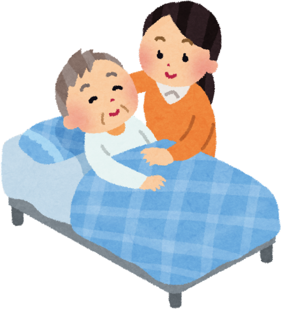 Illustration of a Young Woman Caring for an Elderly Man in Bed