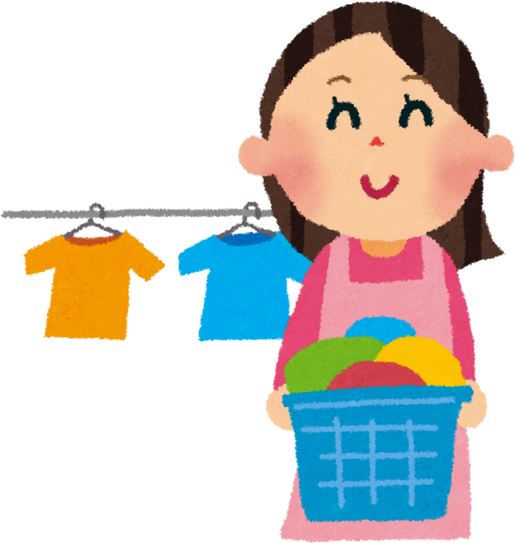 Illustration of a Smiling Mother Holding a Laundry Basket