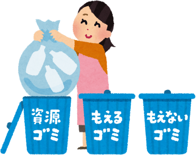 Illustration of a Woman Sorting Garbage Into Bins