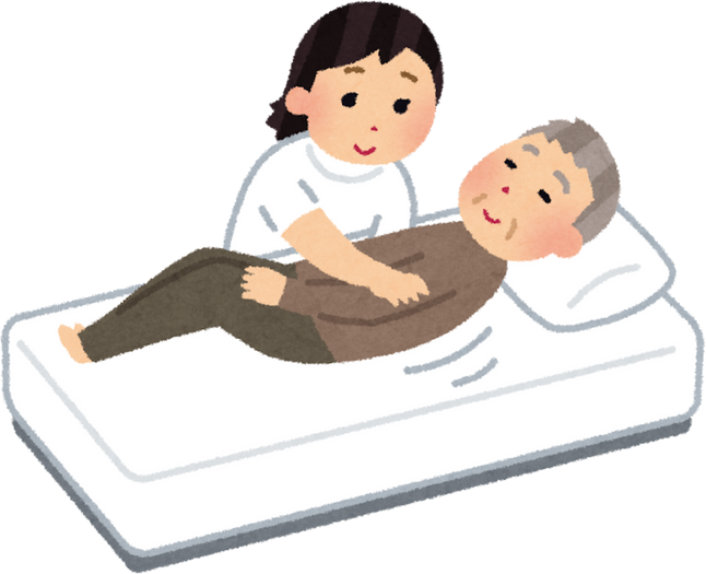 Illustration of a Nurse Preventing Bedsores in an Elderly Patient