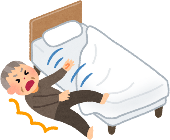 Illustration of an Elderly Man Falling from a Bed