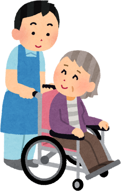 Illustration of Caregiver Pushing Elderly Woman in Wheelchair