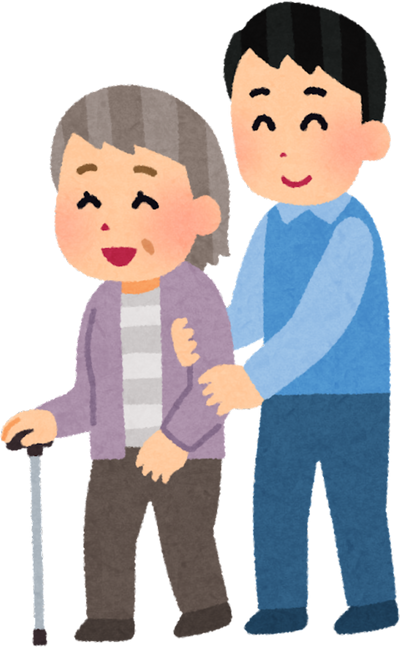 Illustration of a Male Nurse Assisting an Elderly Woman with Walking