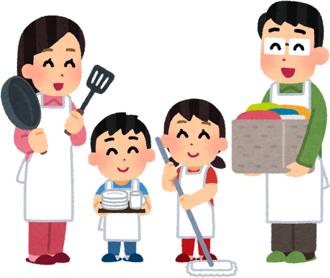 Family Engaged in Household Chores Illustration